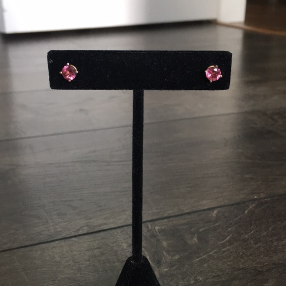 14K Yellow Gold Stud Earrings with Pink Topaz - Picture 3 of 7
